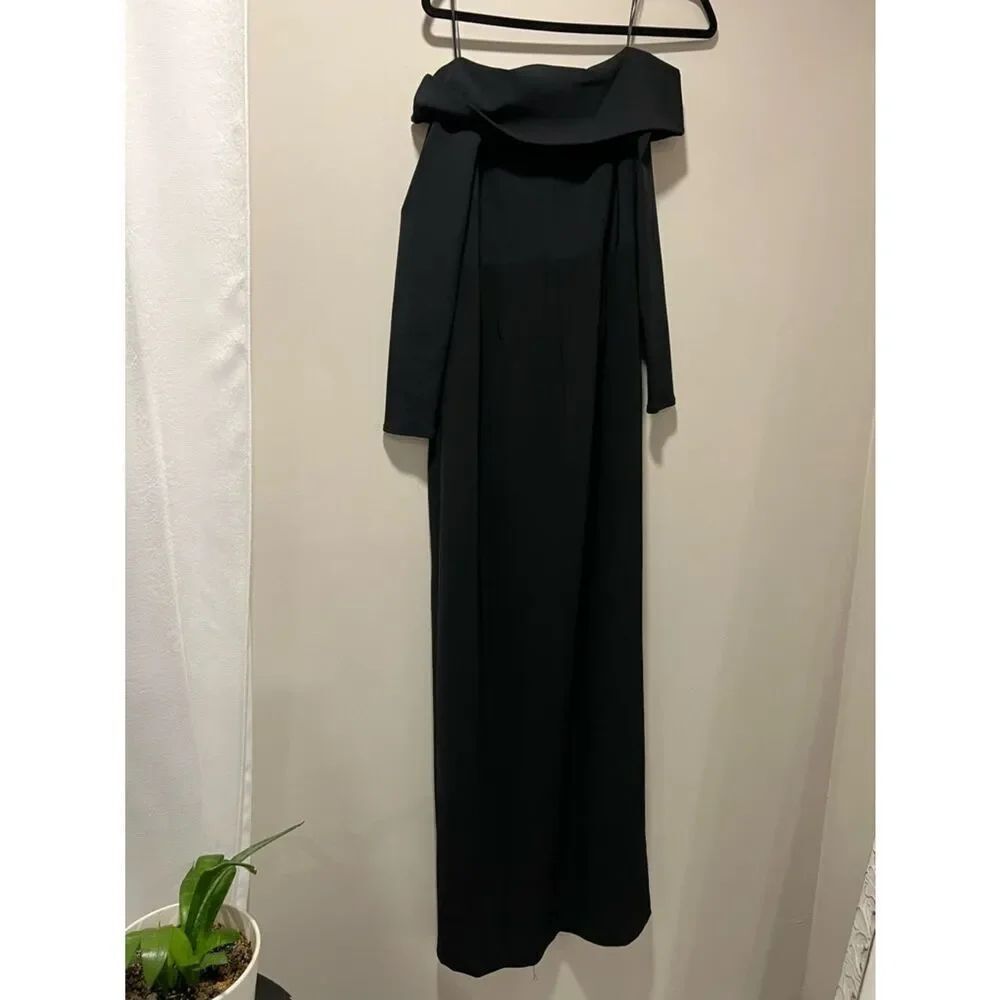 Lauren Ralph Lauren Women's Rib-Knit Off-The-Shoulder Gown Black Dress Size 10 - Picture 7 of 10